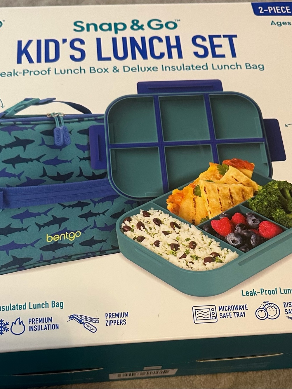 Bentgo Kids Snap & Go Lunch Set - Teal Shark**NWT**